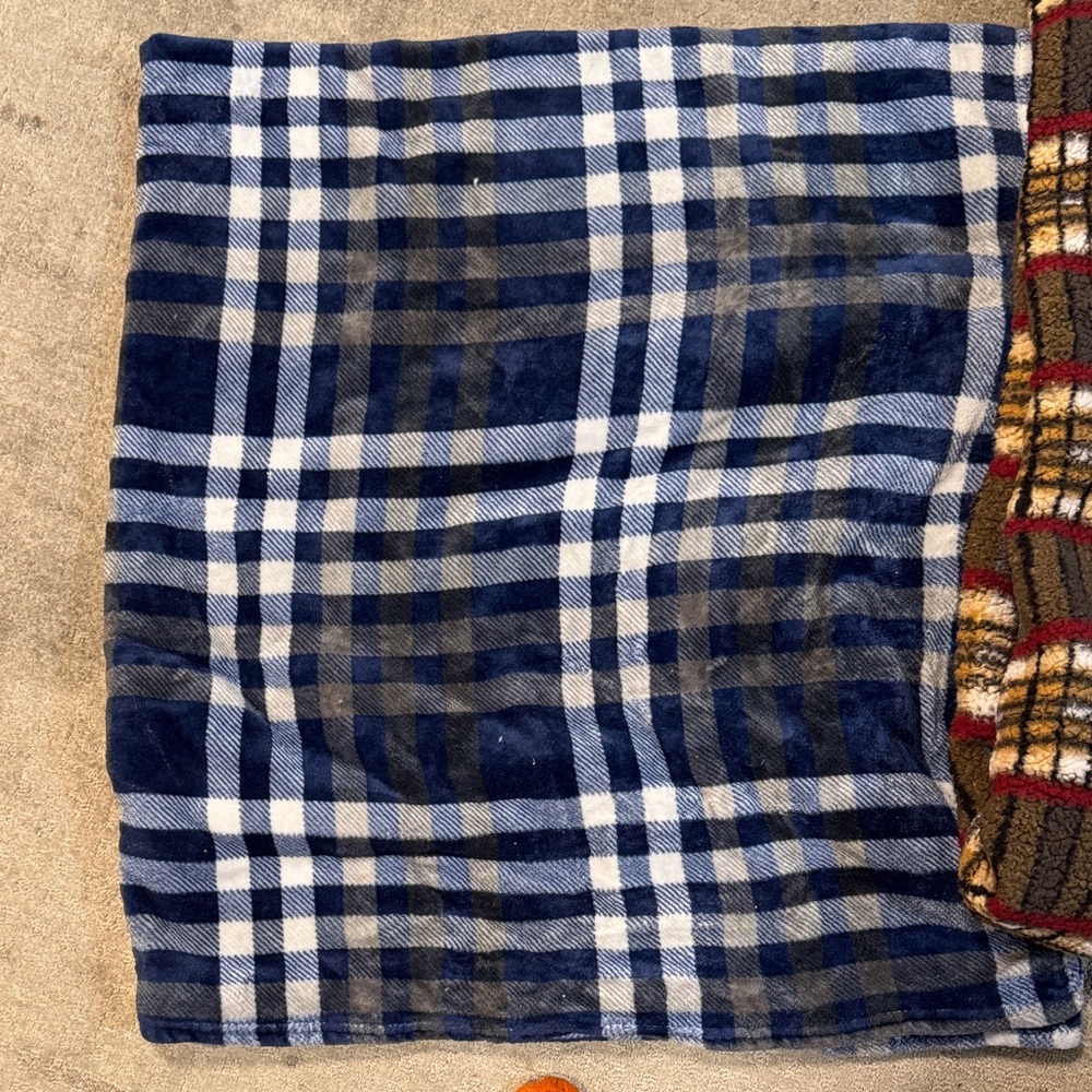 Blue and White Plaid Blanket